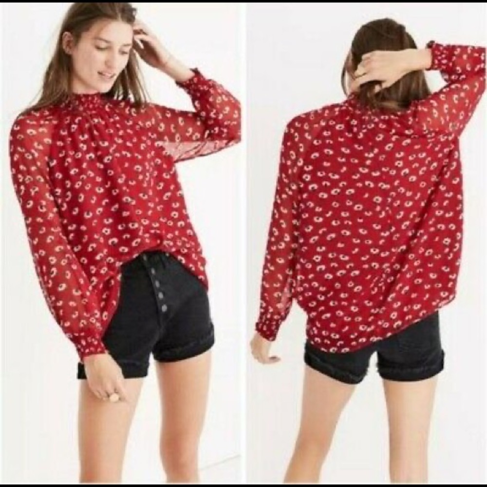 Madewell Red Mistlight Mockneck Seattle Floral Blouse